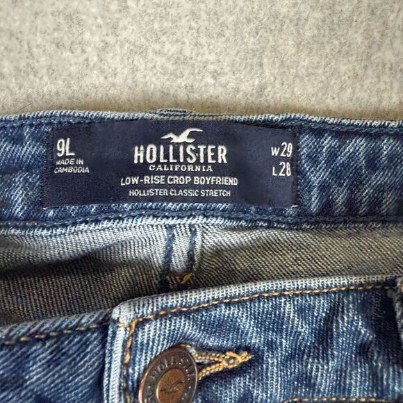 Hollister Womens Size 29 Low Rise Cropped Boyfriend Denim Jeans Blue Destroyed - Picture 4 of 9